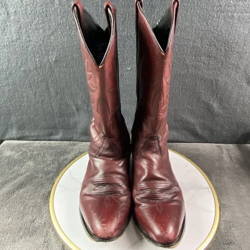 Old West Burgundy Wine Leather Cowboy Boots Men’s Size 10.5 SCM7013 Embroidered